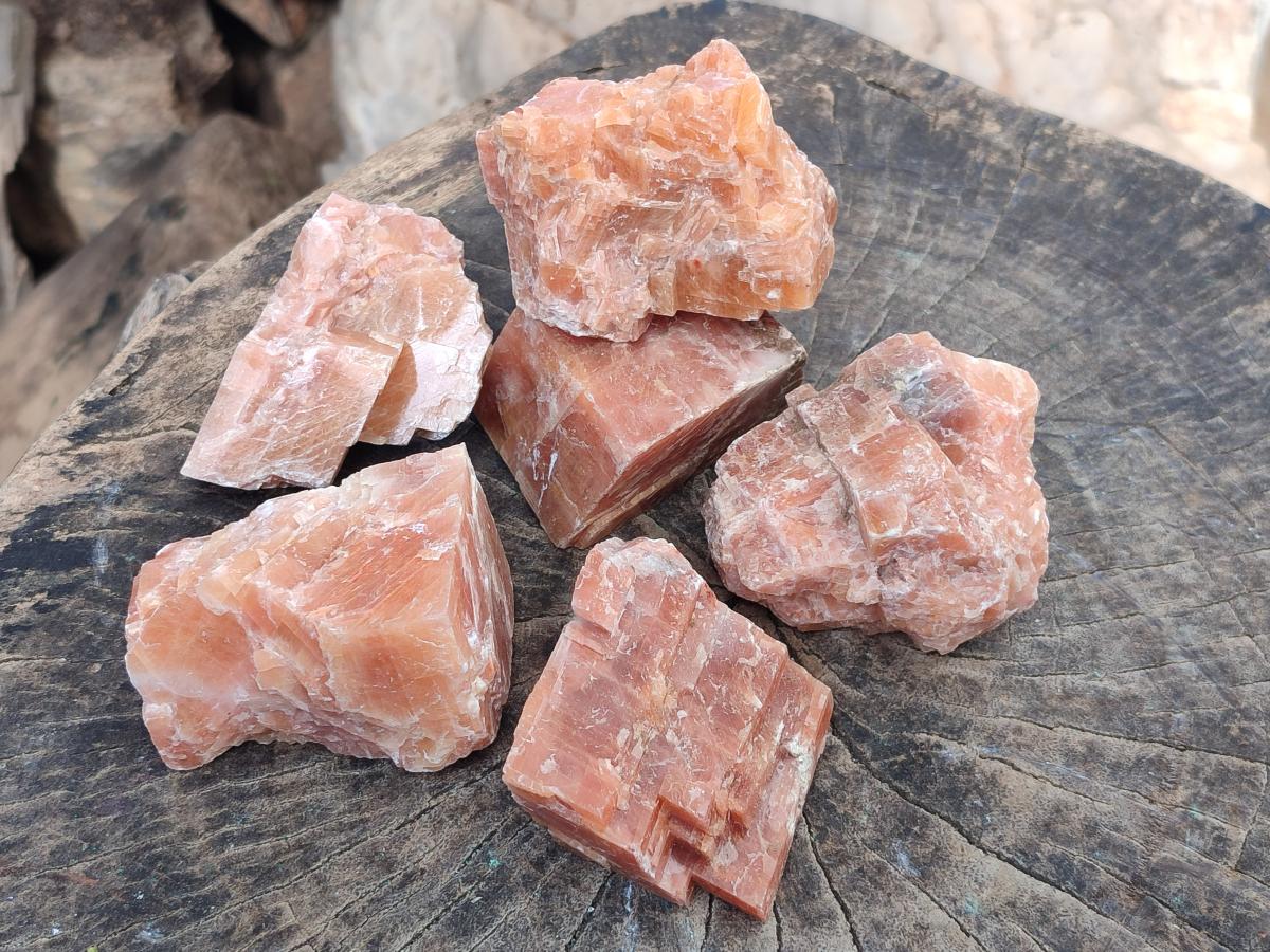 Natural Rhombohedral Sunset Orange Calcite Specimens x 12 From Spitzkop, Namibia - Toprock Gemstones and Minerals 