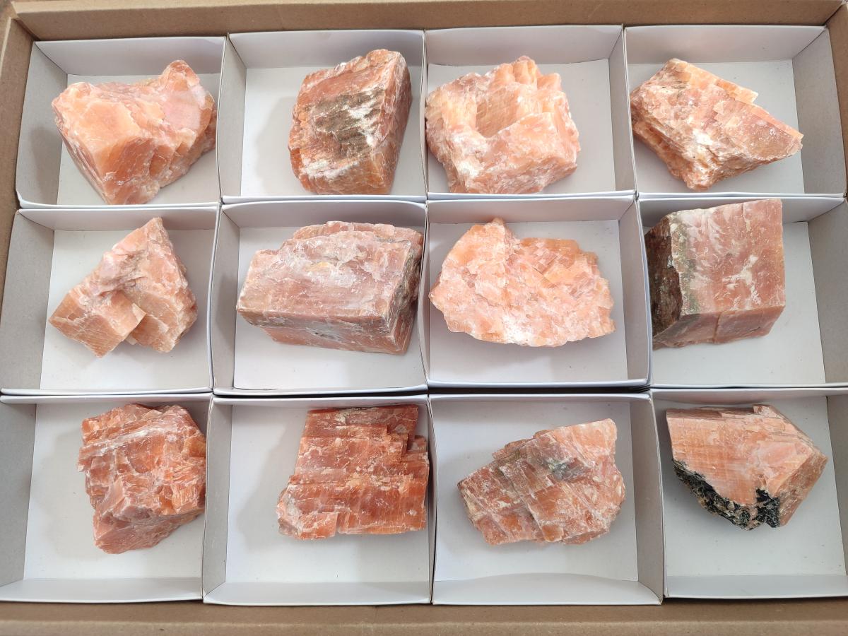 Natural Rhombohedral Sunset Orange Calcite Specimens x 12 From Spitzkop, Namibia - Toprock Gemstones and Minerals 