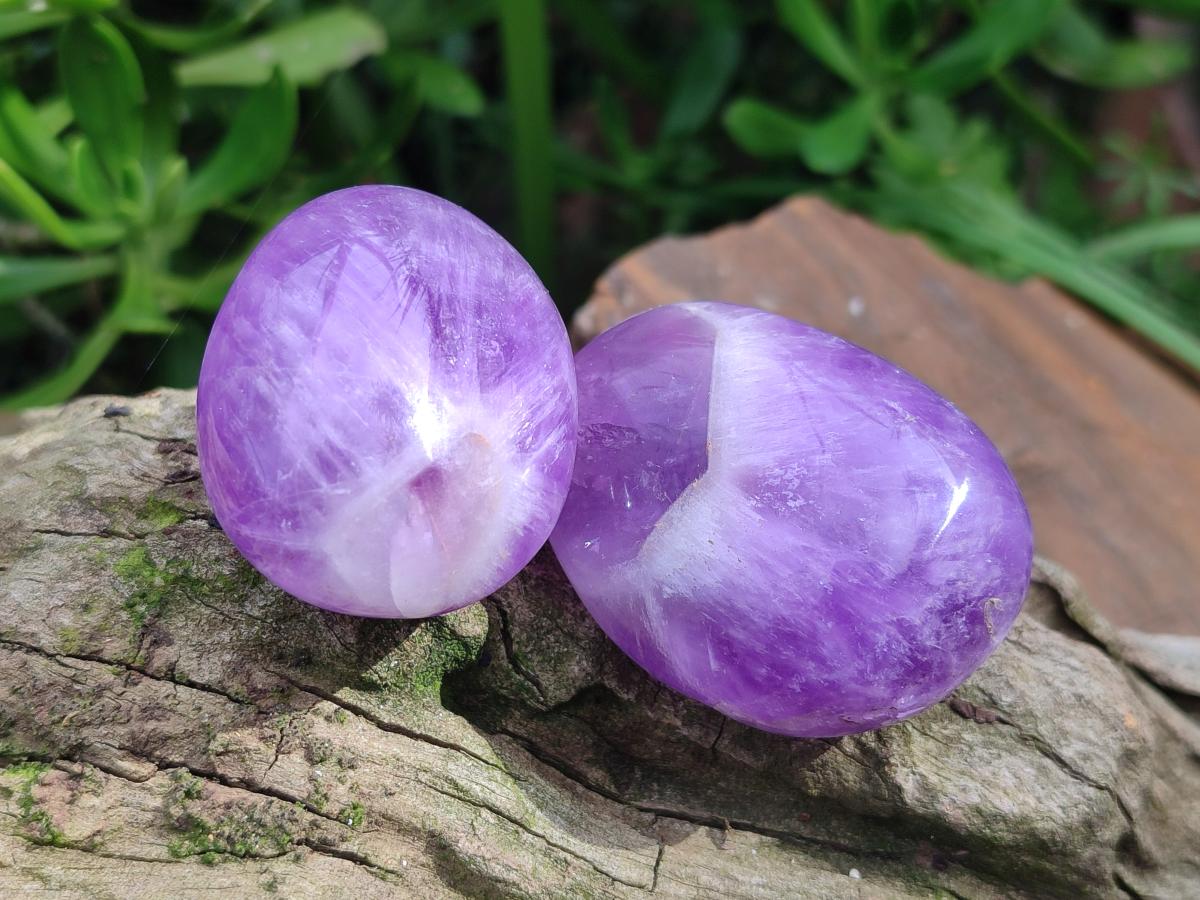 Polished Chevron Amethyst Galets x 27 From Madagascar - Toprock Gemstones and Minerals 