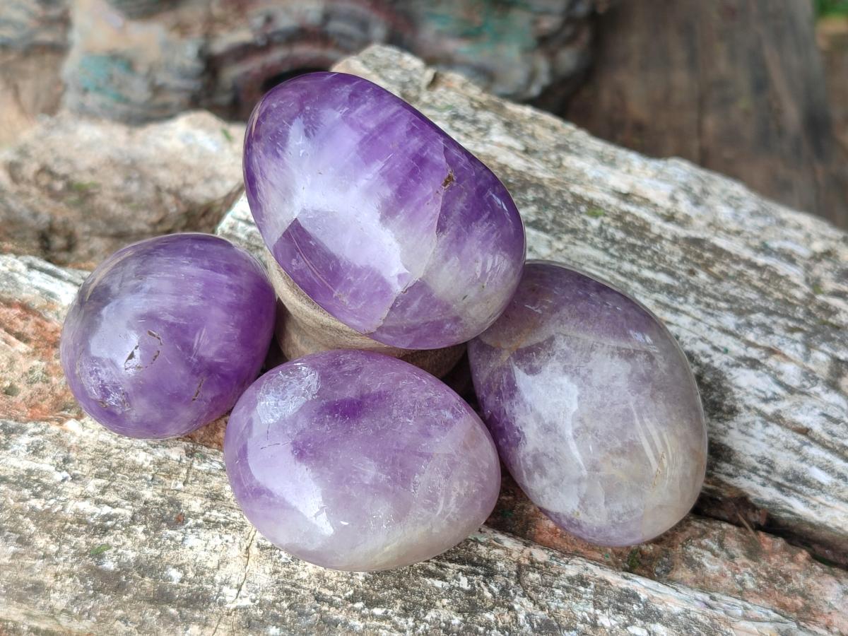 Polished Chevron Amethyst Galets x 27 From Madagascar - Toprock Gemstones and Minerals 