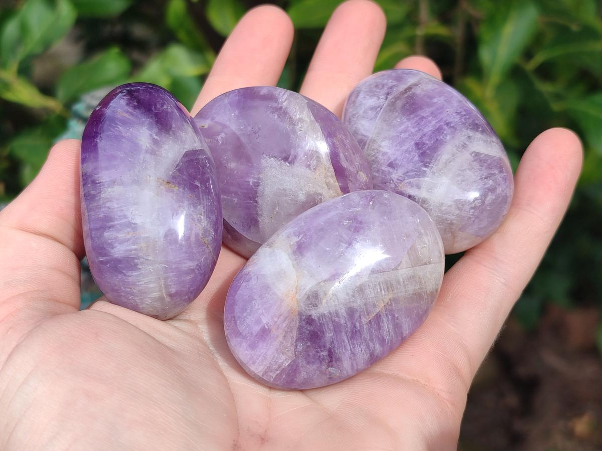 Polished Chevron Amethyst Galets x 27 From Madagascar - Toprock Gemstones and Minerals 