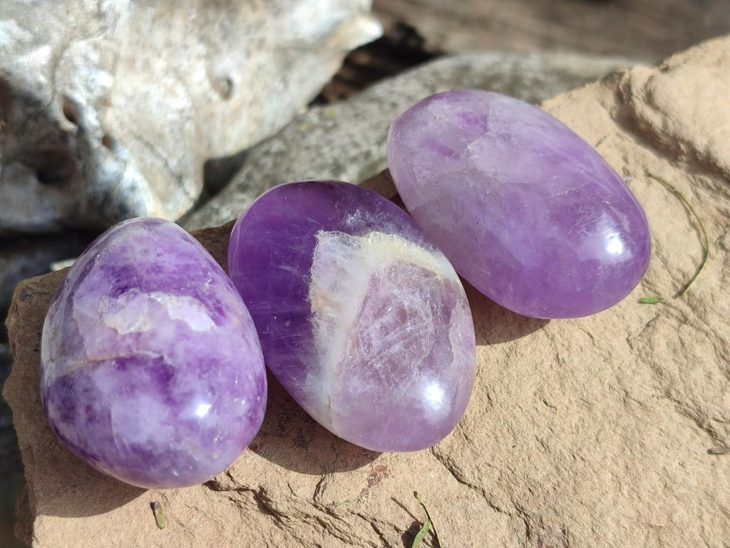 Polished Chevron Amethyst Galets x 27 From Madagascar - Toprock Gemstones and Minerals 
