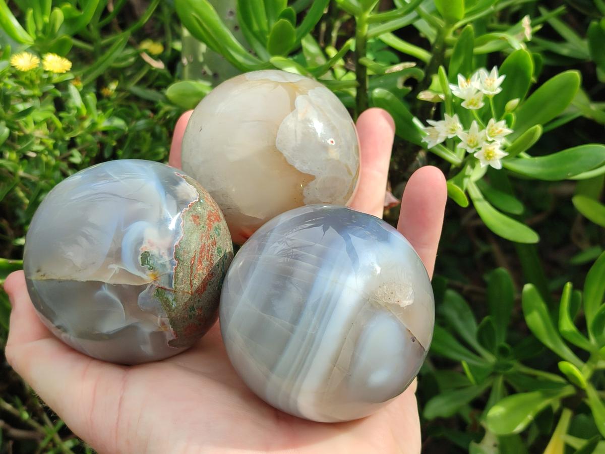 Polished Banded Agate Spheres x 5 From Madagascar - Toprock Gemstones and Minerals 
