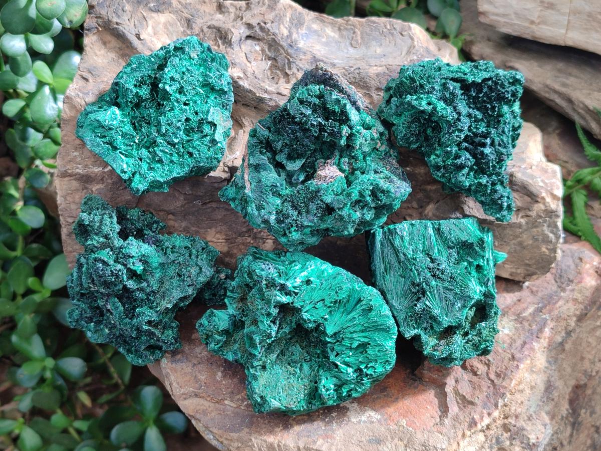 Natural Silky Malachite Specimens x 6 From Kasompe, Congo - Toprock Gemstones and Minerals 