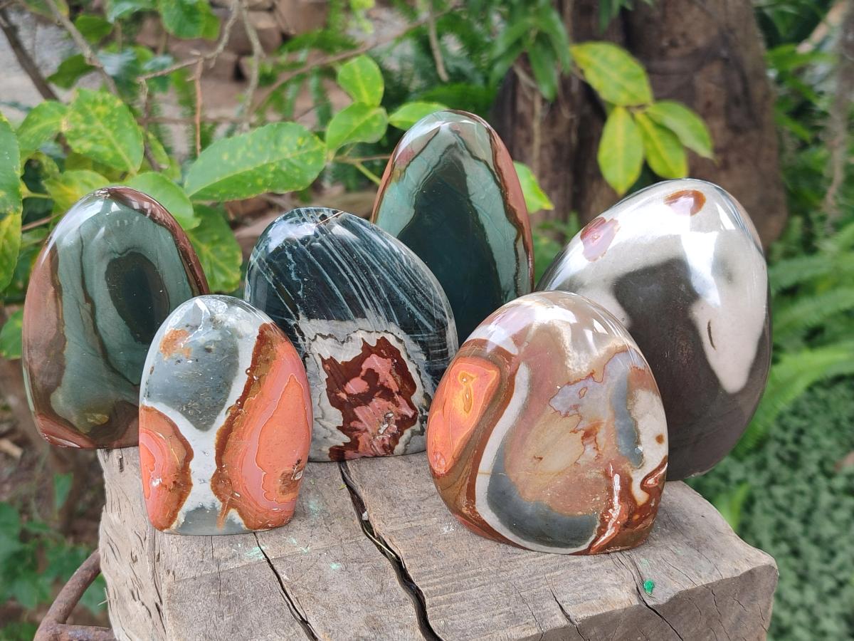 Polished Polychrome Jasper Standing Display Pieces x 6 From NW Coast, Madagascar - Toprock Gemstones and Minerals 
