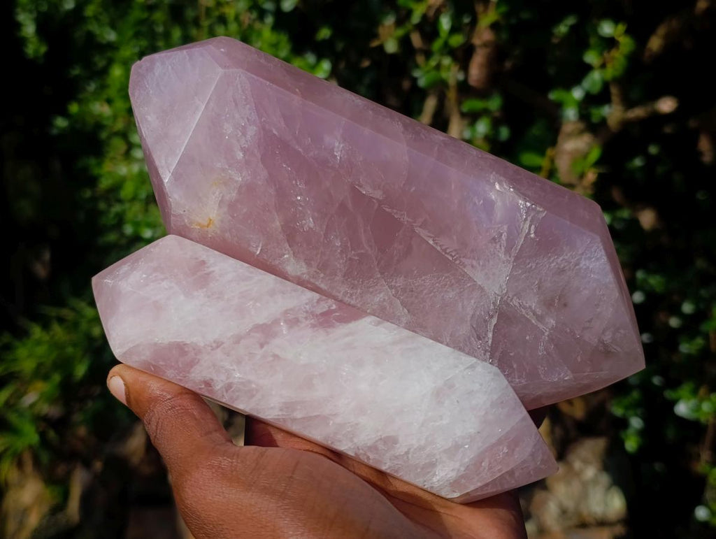 Polished Large Double Terminated Gemmy Rose Quartz Crystals x 2 From Madagascar - Toprock Gemstones and Minerals 