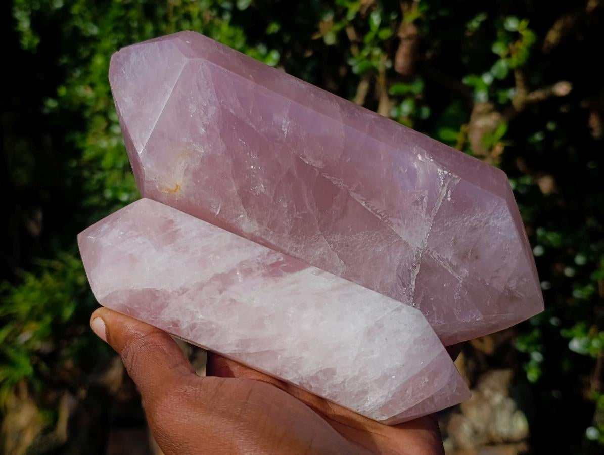 Polished Large Double Terminated Gemmy Rose Quartz Crystals x 2 From Madagascar - Toprock Gemstones and Minerals 