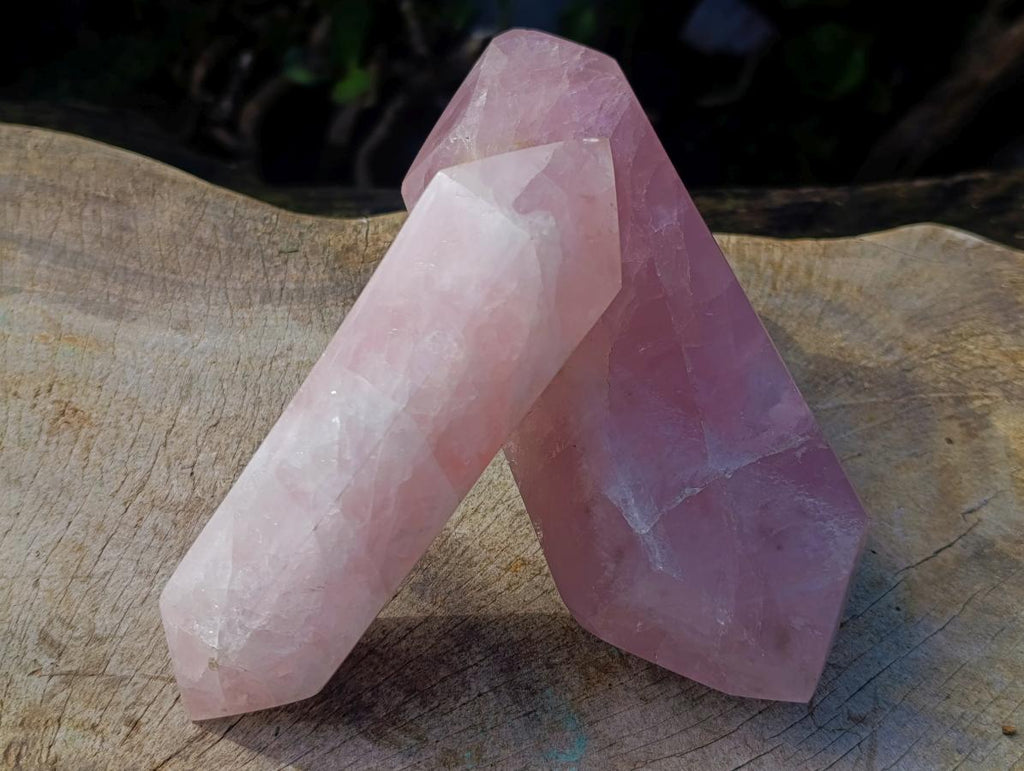 Polished Large Double Terminated Gemmy Rose Quartz Crystals x 2 From Madagascar - Toprock Gemstones and Minerals 