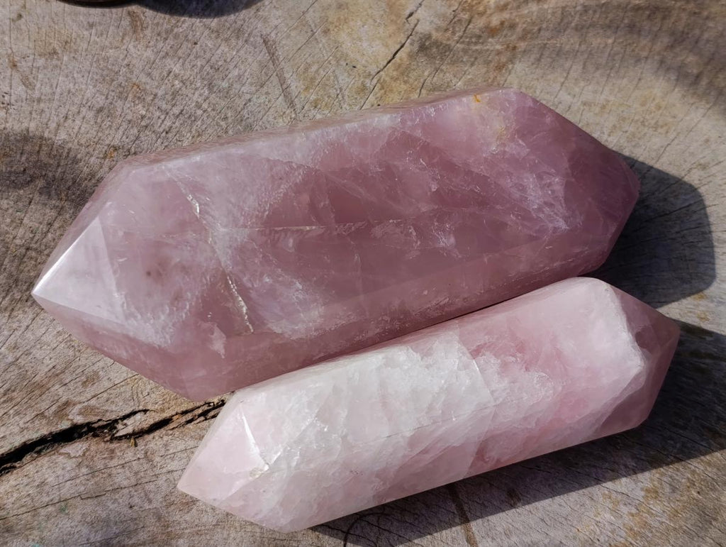 Polished Large Double Terminated Gemmy Rose Quartz Crystals x 2 From Madagascar - Toprock Gemstones and Minerals 