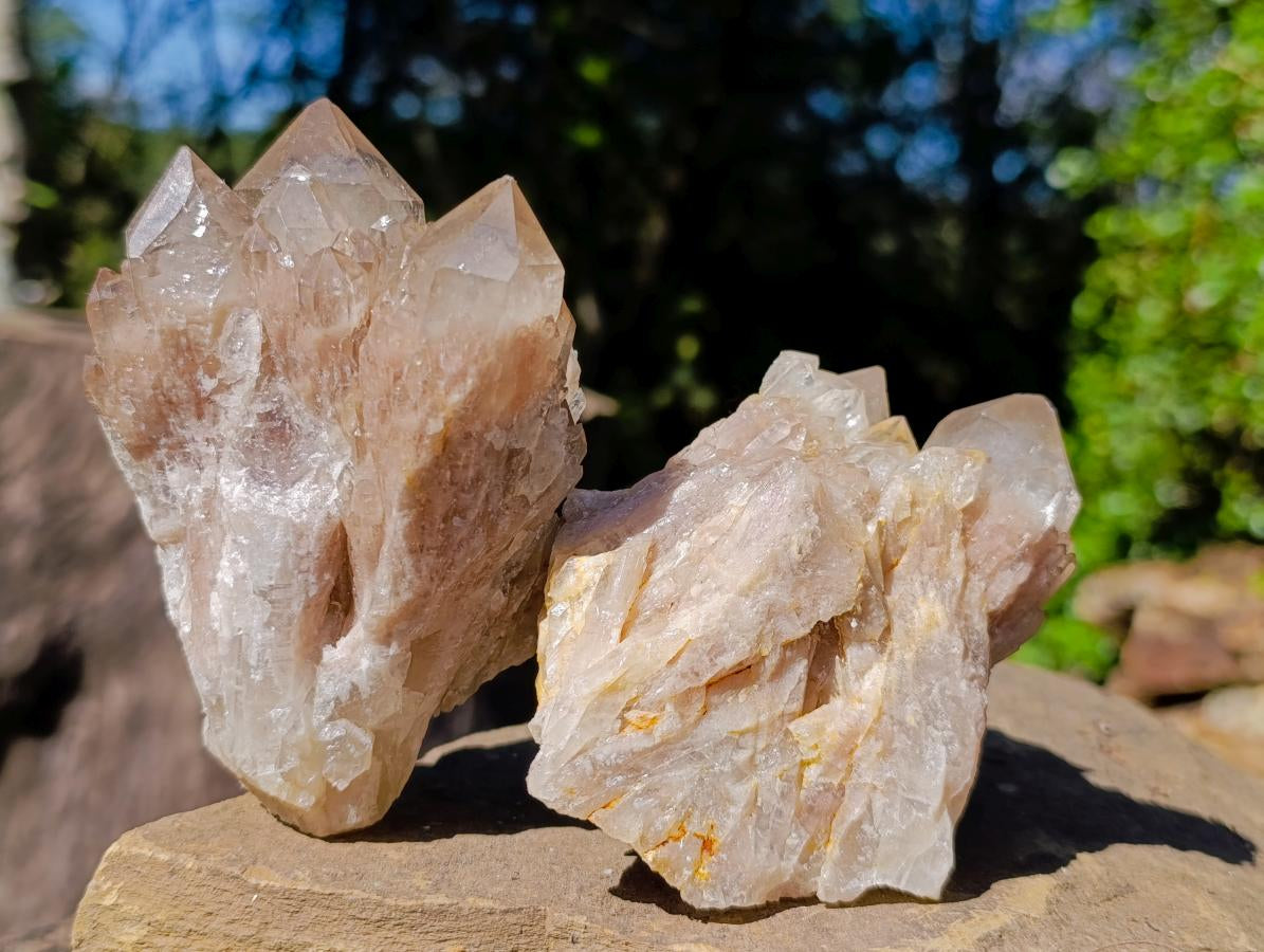 Natural Cascading White Phantom Smokey Luena Quartz Clusters x 6 From Luena, Congo - Toprock Gemstones and Minerals 