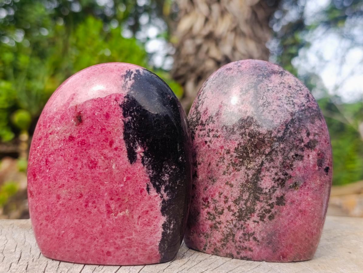 Polished Rhodonite Standing Display Pieces x 2 From Ambindavato, Madagascar - Toprock Gemstones and Minerals 