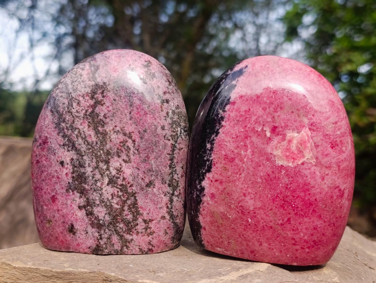 Polished Rhodonite Standing Display Pieces x 2 From Ambindavato, Madagascar - Toprock Gemstones and Minerals 