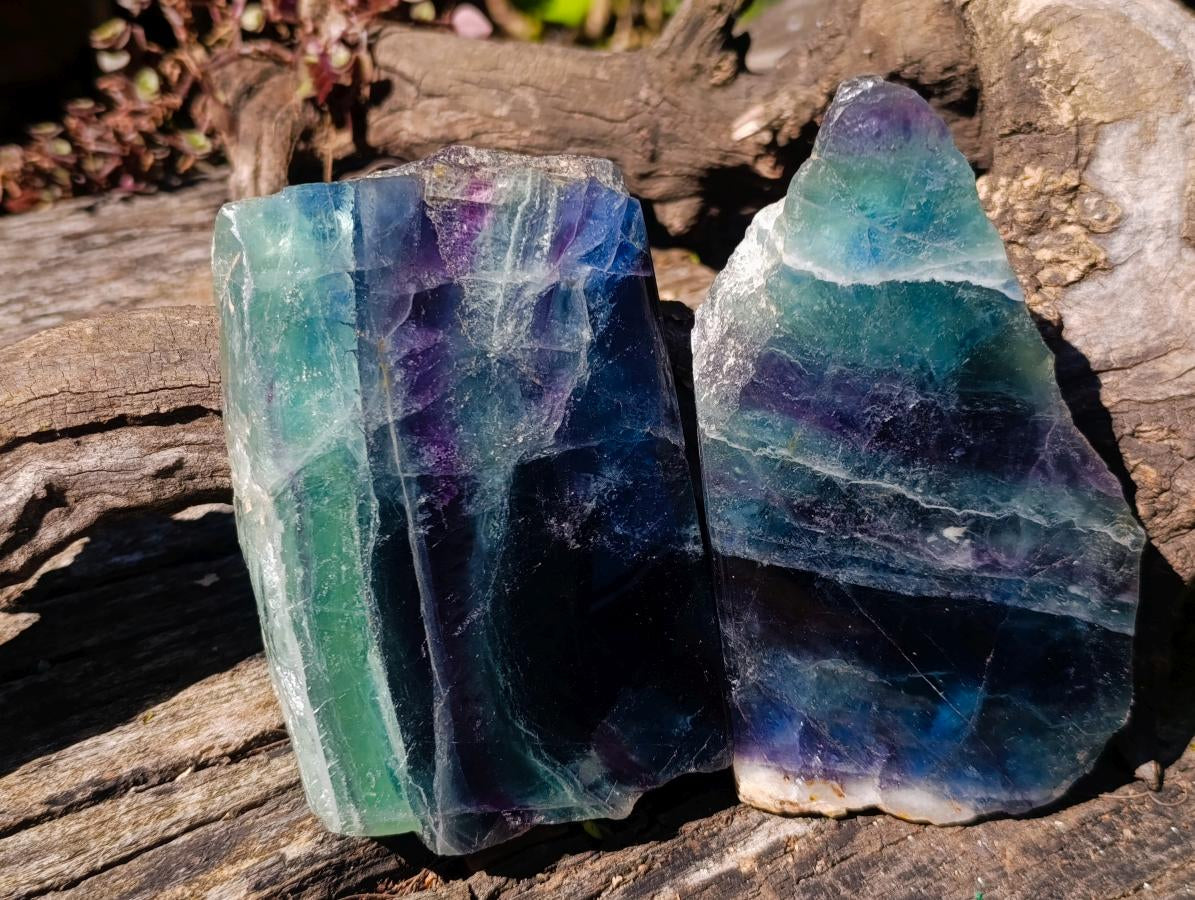 Polished One Side Watermelon Fluorite Pieces x 2 From Uis, Namibia - Toprock Gemstones and Minerals 