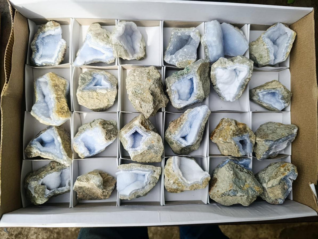 Natural Blue Lace Agate Geode Specimens x 24 From Nsanje, Malawi - Toprock Gemstones and Minerals 