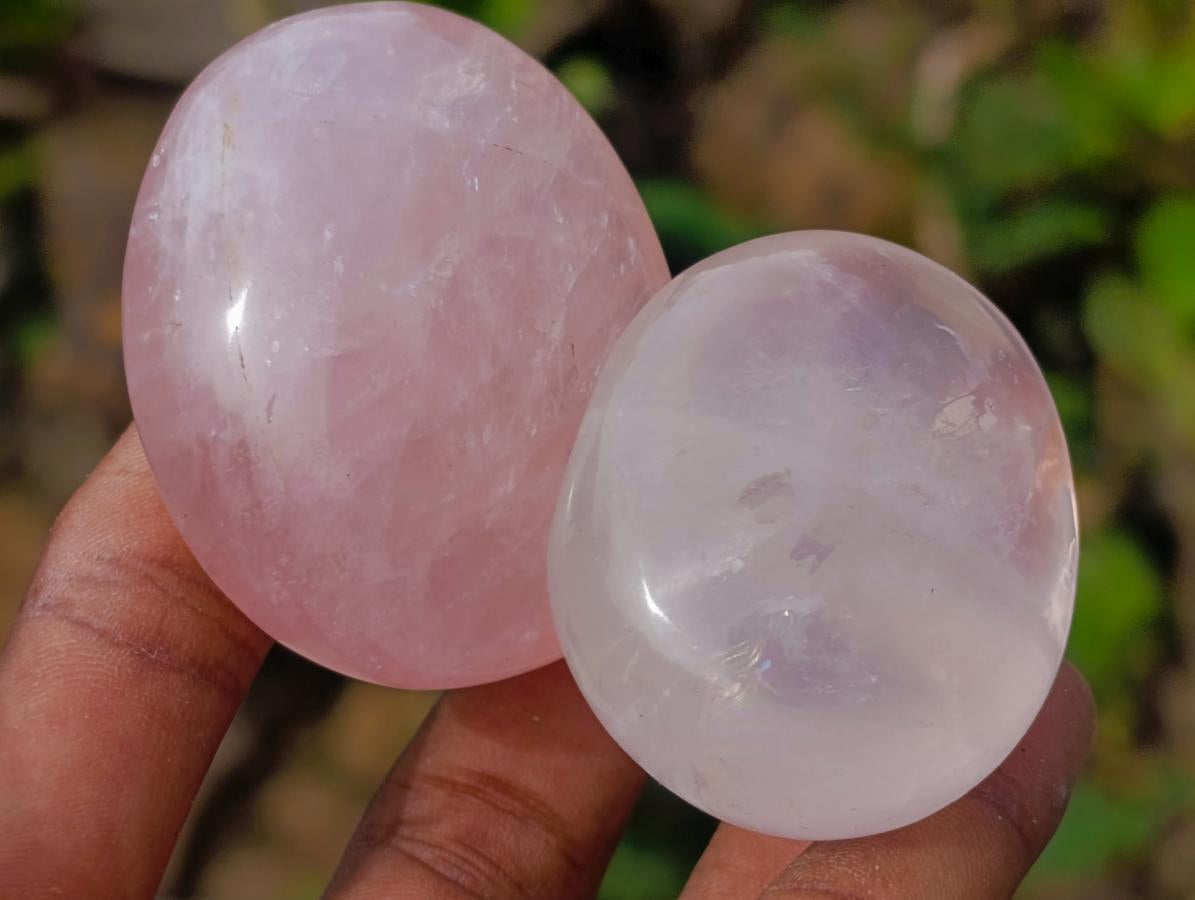 Polished Gemmy Rose Quartz Palm Stones x 24 From Madagascar - Toprock Gemstones and Minerals 