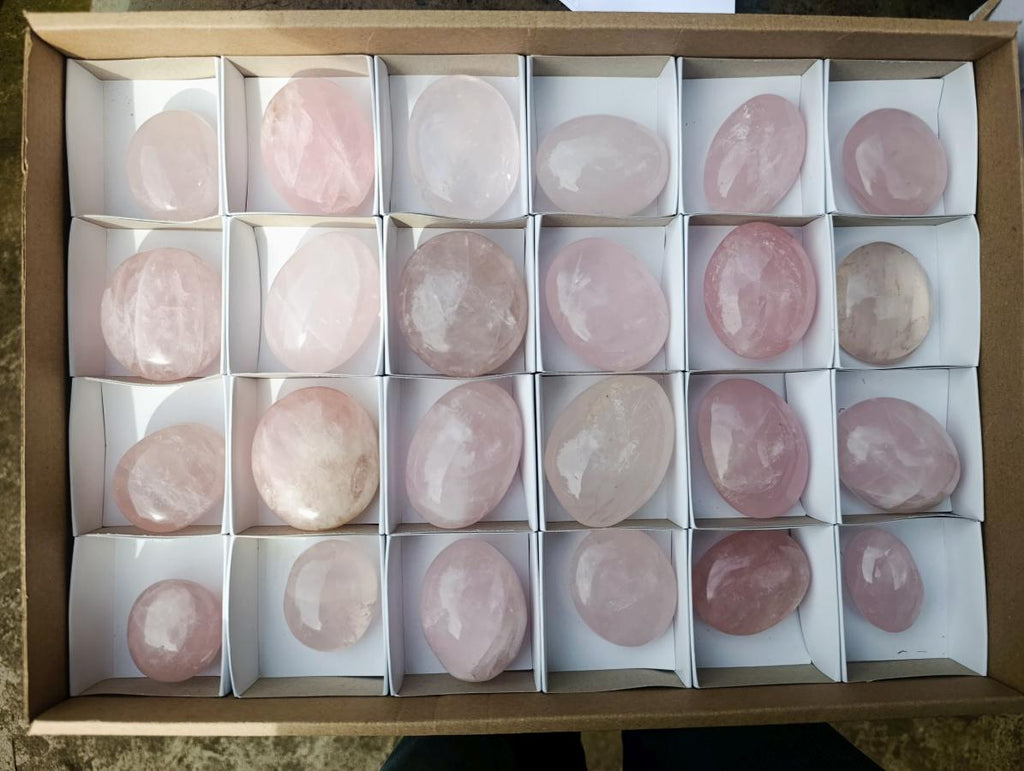 Polished Gemmy Rose Quartz Palm Stones x 24 From Madagascar - Toprock Gemstones and Minerals 