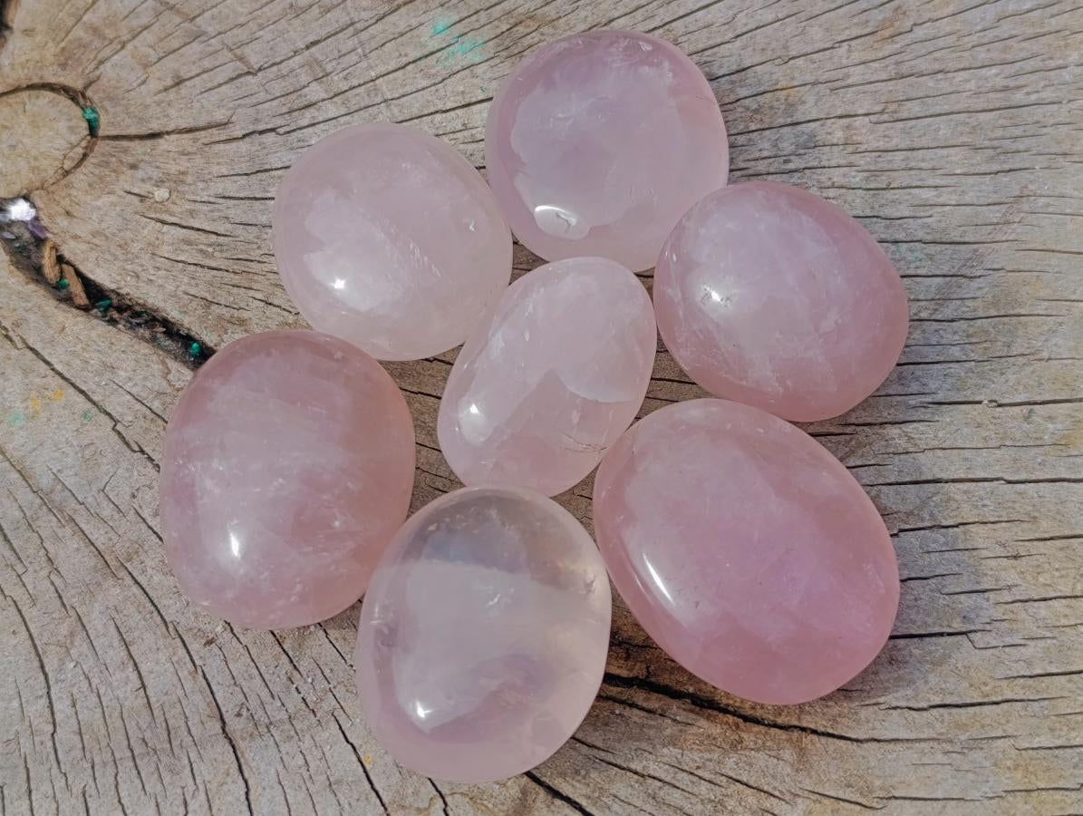 Polished Gemmy Rose Quartz Palm Stones x 24 From Madagascar - Toprock Gemstones and Minerals 