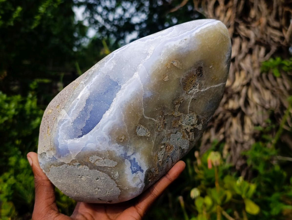 Polished XL Blue Lace Agate Standing Display Piece x 1 From Nsanje, Malawi - Toprock Gemstones and Minerals 