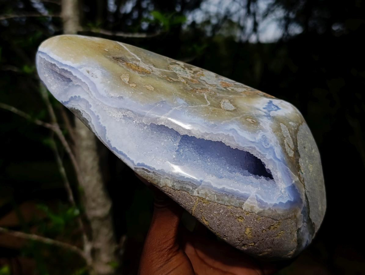 Polished XL Blue Lace Agate Standing Display Piece x 1 From Nsanje, Malawi - Toprock Gemstones and Minerals 