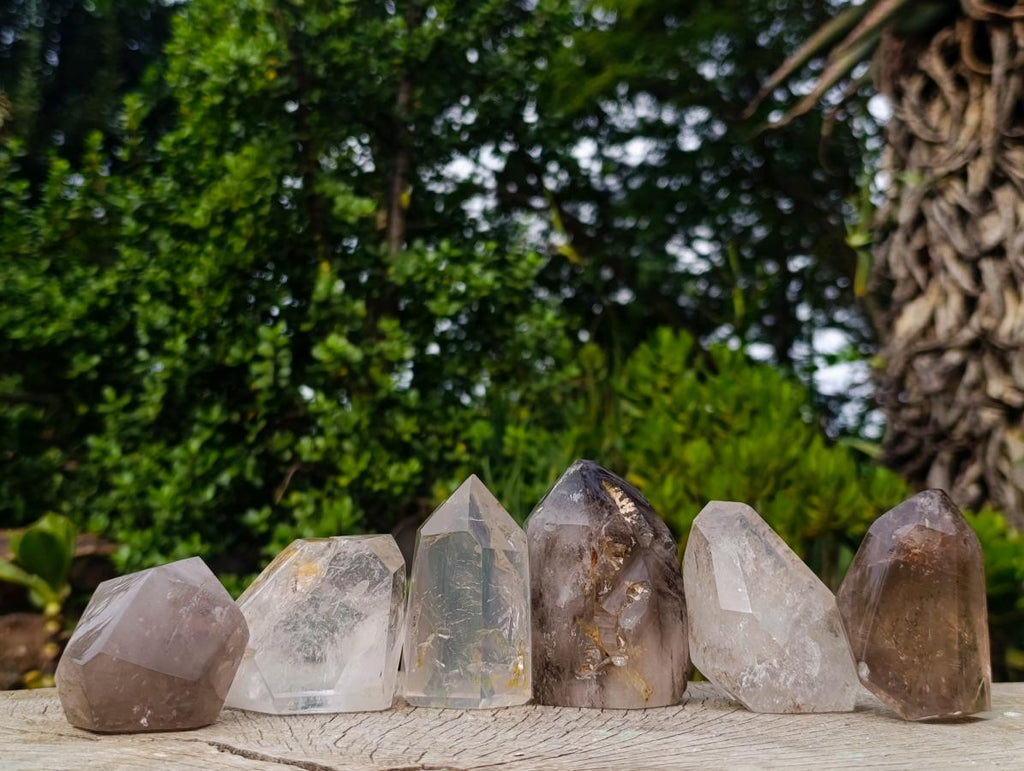 Polished Mixed Quartz Crystals with Enhydro x 6 From Madagascar - Toprock Gemstones and Minerals 