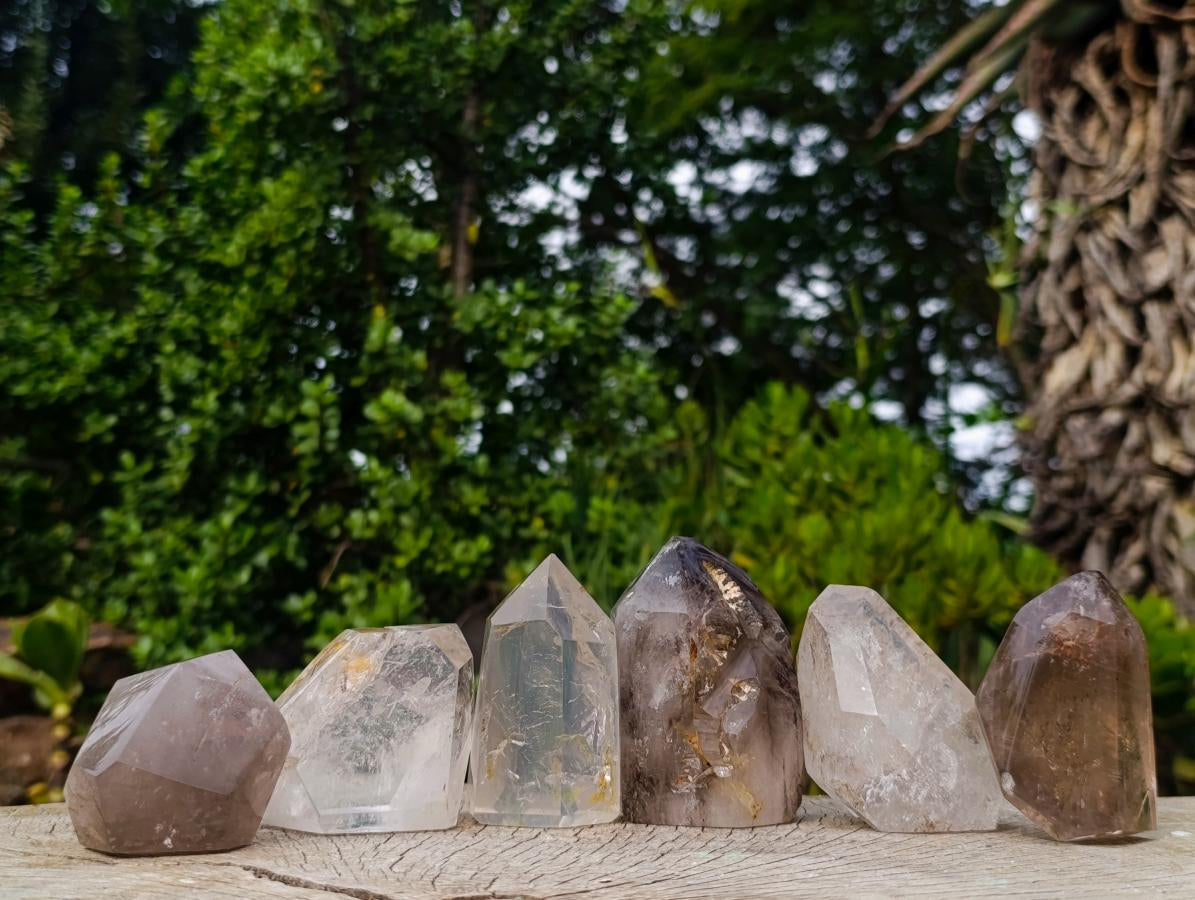Polished Mixed Quartz Crystals with Enhydro x 6 From Madagascar - Toprock Gemstones and Minerals 