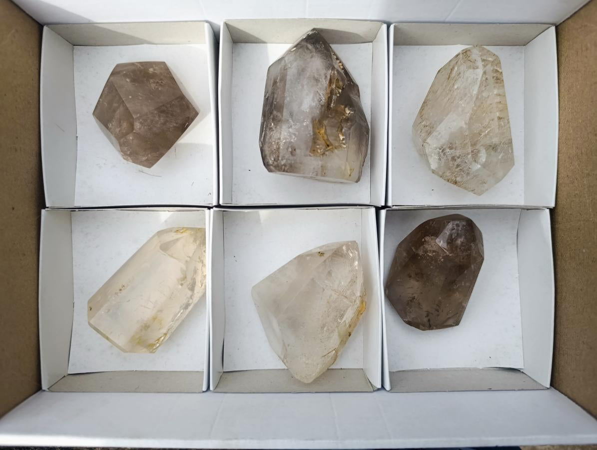 Polished Mixed Quartz Crystals with Enhydro x 6 From Madagascar - Toprock Gemstones and Minerals 