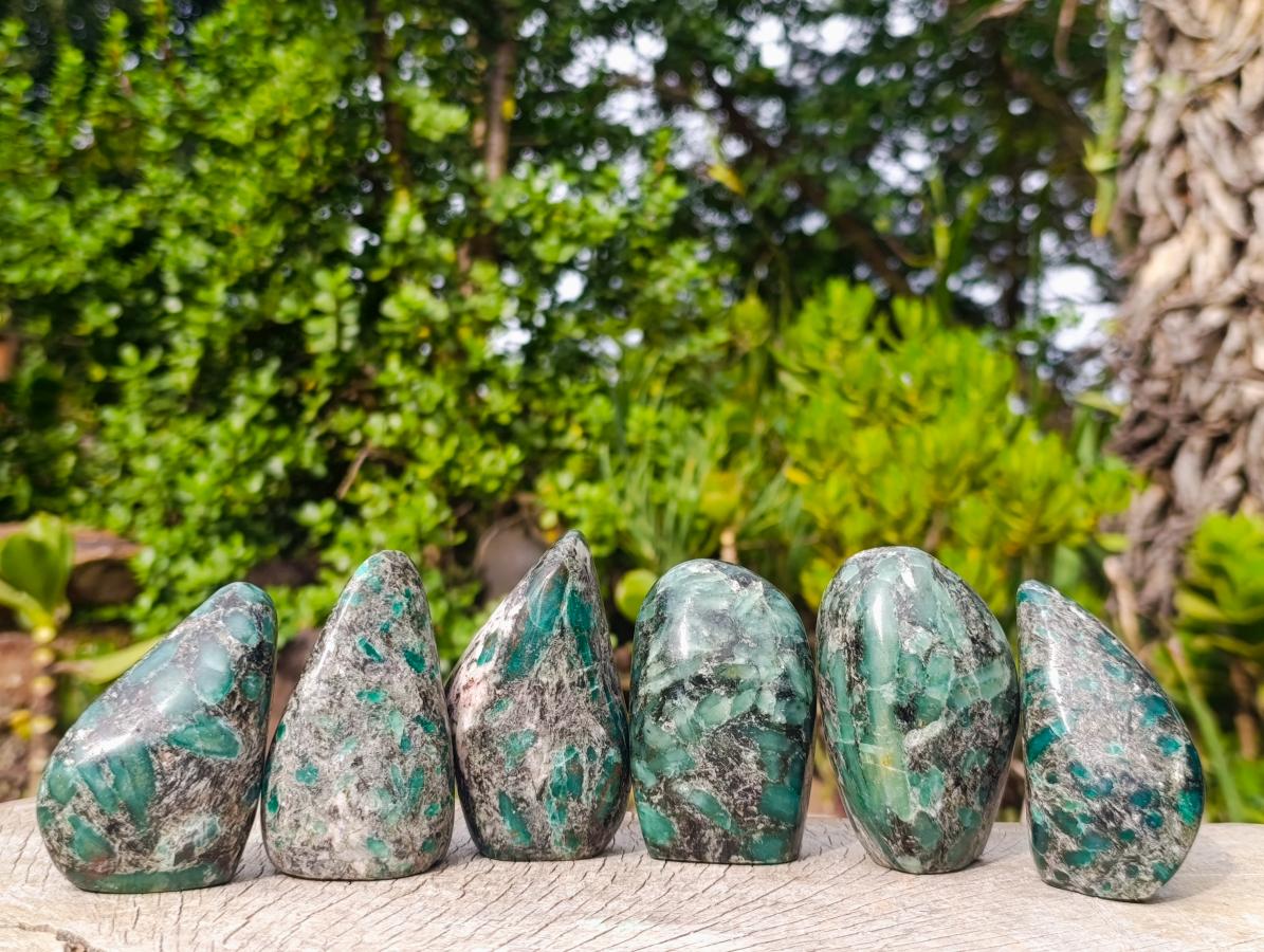 Polished Emerald Mica 'Mutokolite' Standing Display Pieces x 6 From Mutoko, Zimbabwe - Toprock Gemstones and Minerals 