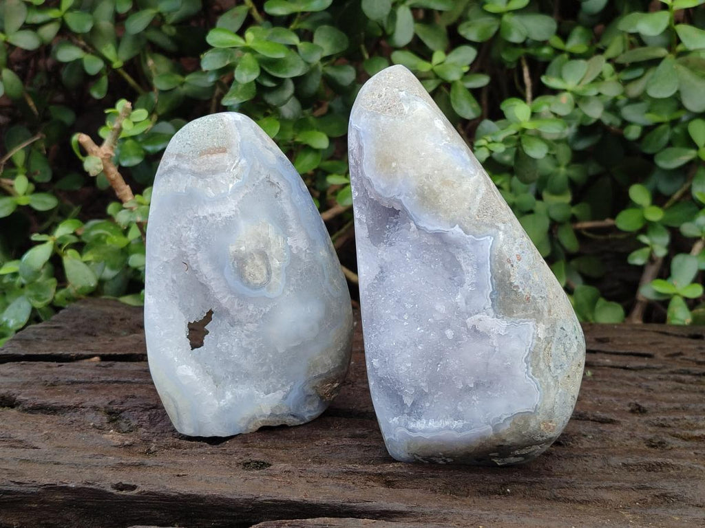 Polished Blue Lace Agate Standing Display Pieces x 2 From Nsanje, Malawi - Toprock Gemstones and Minerals 