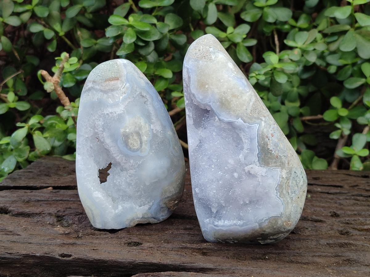 Polished Blue Lace Agate Standing Display Pieces x 2 From Nsanje, Malawi - Toprock Gemstones and Minerals 