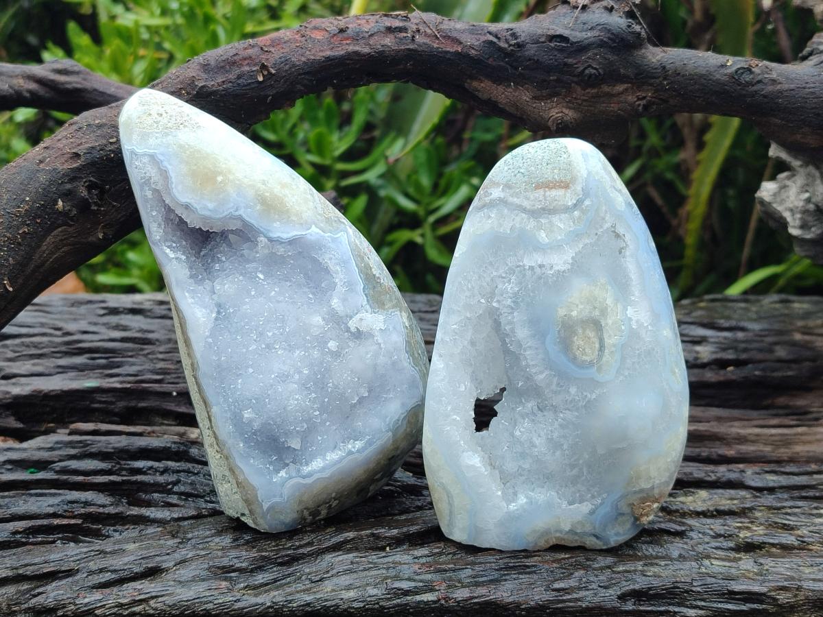 Polished Blue Lace Agate Standing Display Pieces x 2 From Nsanje, Malawi - Toprock Gemstones and Minerals 
