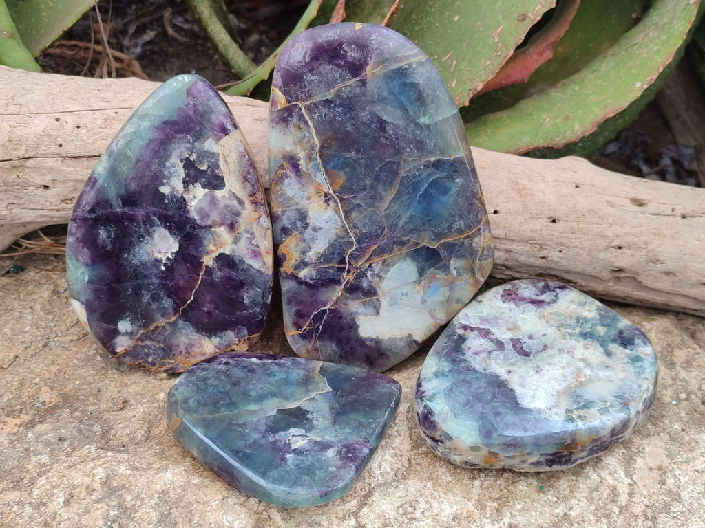 Polished Watermelon Fluorite Free Forms x 5 From Uis, Namibia - Toprock Gemstones and Minerals 