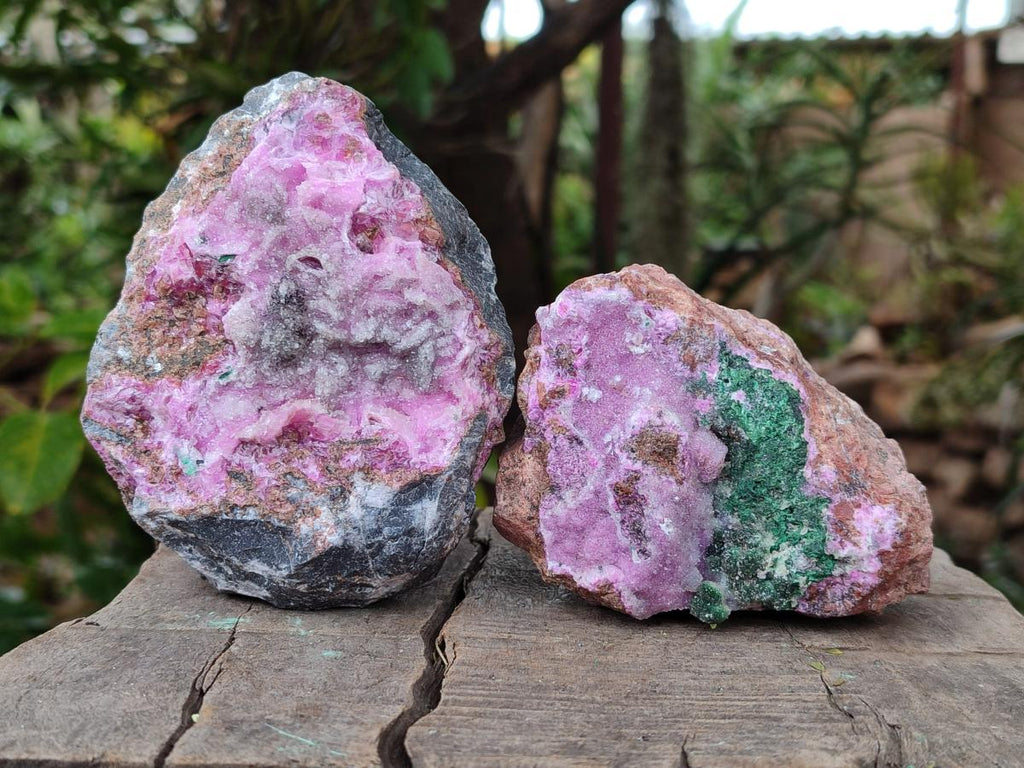 Natural Salrose Cobaltoan Dolomite Specimens with Crystalline Malachite Crystals x 3 From Kakanda, Congo - Toprock Gemstones and Minerals 