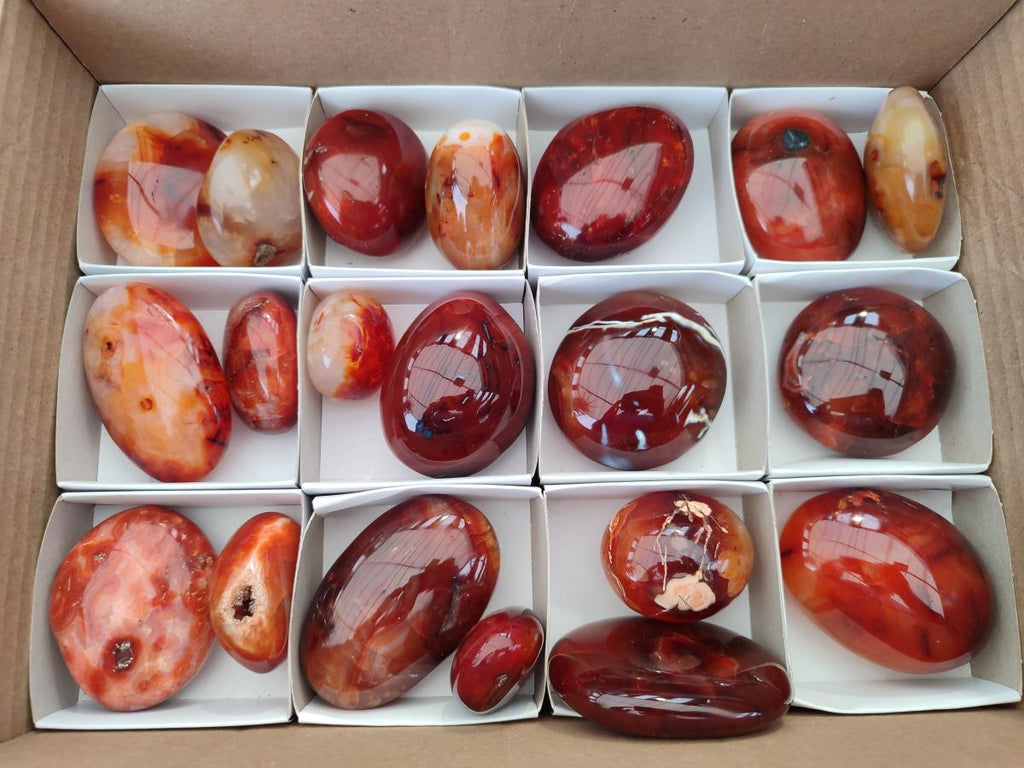 Polished Carnelian Agate Gemstone Galets x 20 From Madagascar - Toprock Gemstones and Minerals 