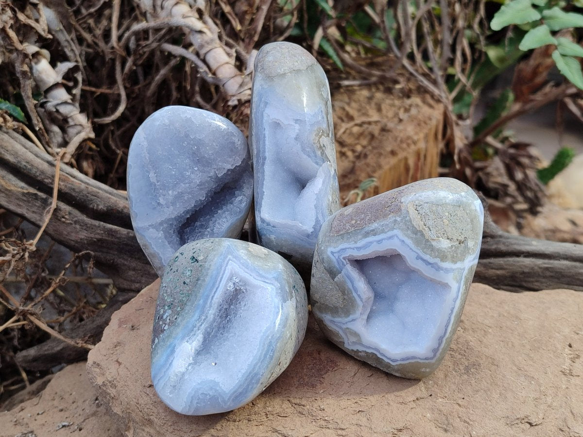 Polished Blue Lace Agate Standing Display Pieces x 4 From Nsanje, Malawi - Toprock Gemstones and Minerals 