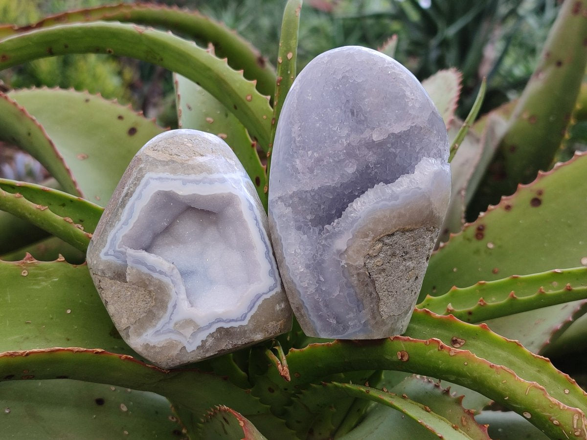 Polished Blue Lace Agate Standing Display Pieces x 4 From Nsanje, Malawi - Toprock Gemstones and Minerals 