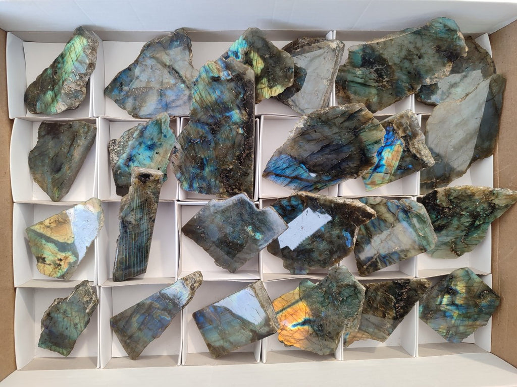Polished One Side Labradorite Slices x 24 From Madagascar - Toprock Gemstones and Minerals 