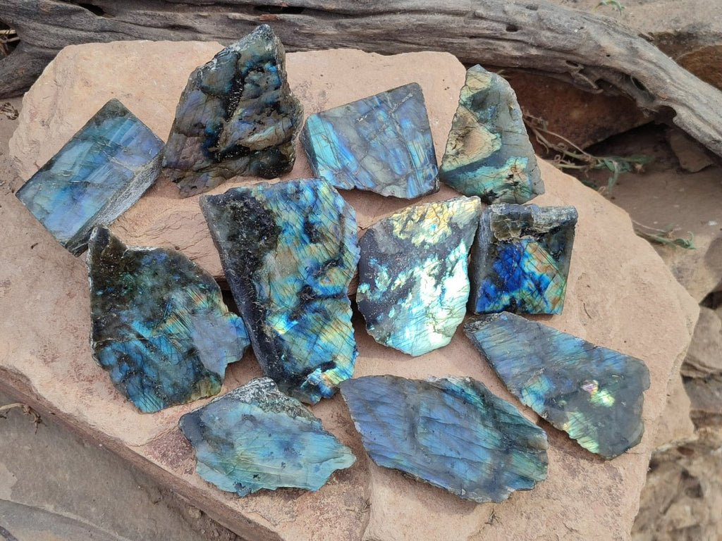 Polished One Side Labradorite Slices x 24 From Madagascar - Toprock Gemstones and Minerals 