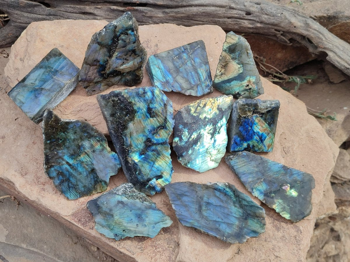 Polished One Side Labradorite Slices x 24 From Madagascar - Toprock Gemstones and Minerals 