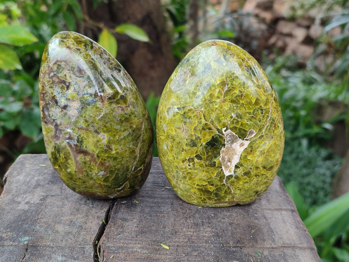 Polished Green Opal Standing Display Pieces x 3 From Betroka, Madagascar - Toprock Gemstones and Minerals 