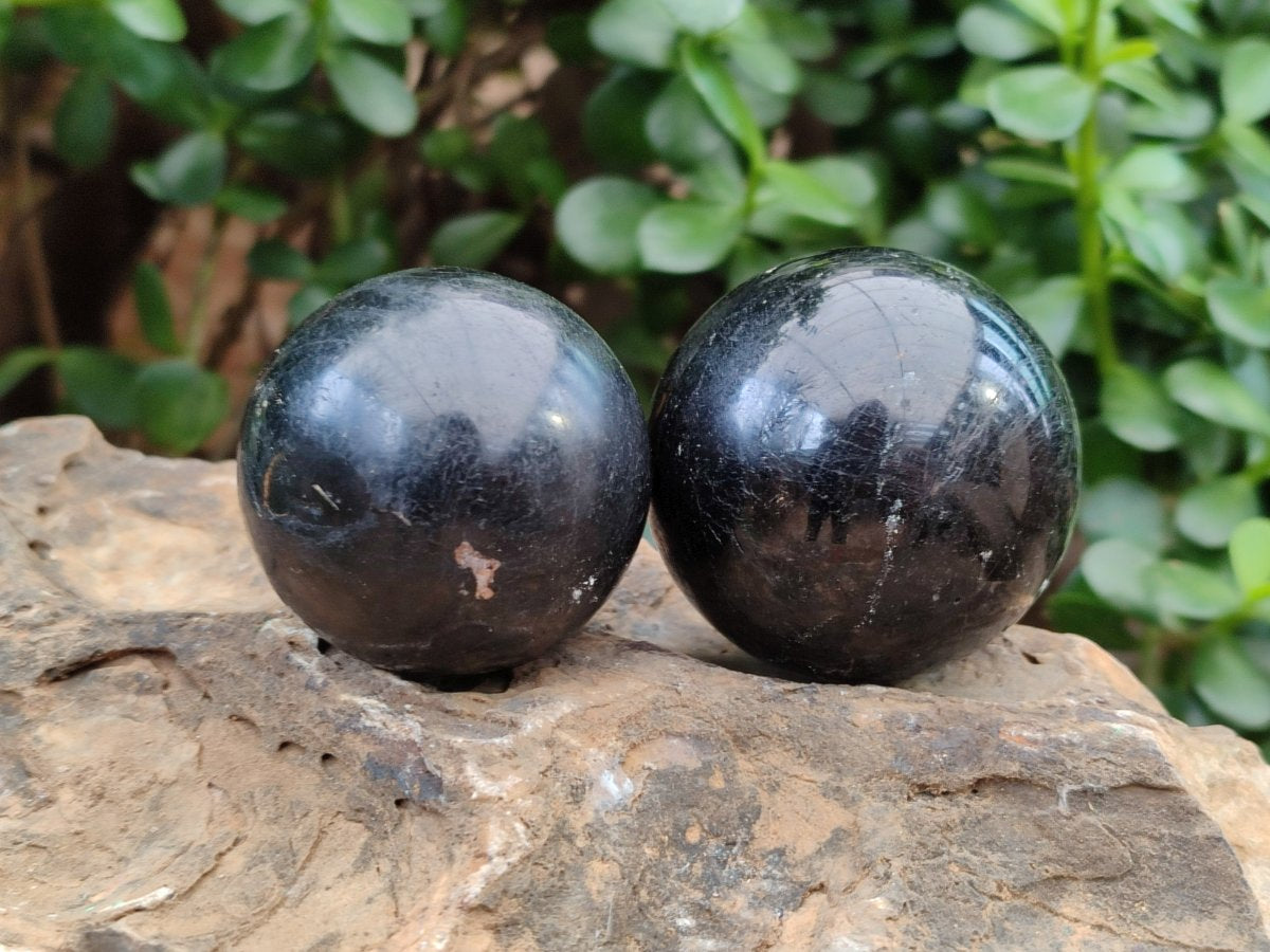 Polished Black Basalt Spheres x 6 From Madagascar - Toprock Gemstones and Minerals 