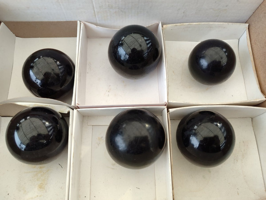 Polished Black Basalt Spheres x 6 From Madagascar - Toprock Gemstones and Minerals 