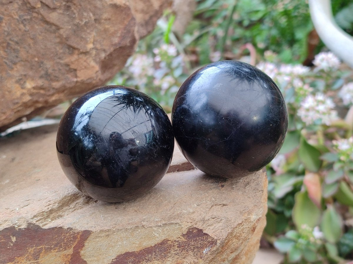 Polished Black Basalt Spheres x 6 From Madagascar - Toprock Gemstones and Minerals 