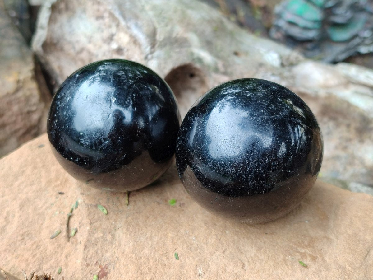 Polished Black Basalt Spheres x 6 From Madagascar - Toprock Gemstones and Minerals 