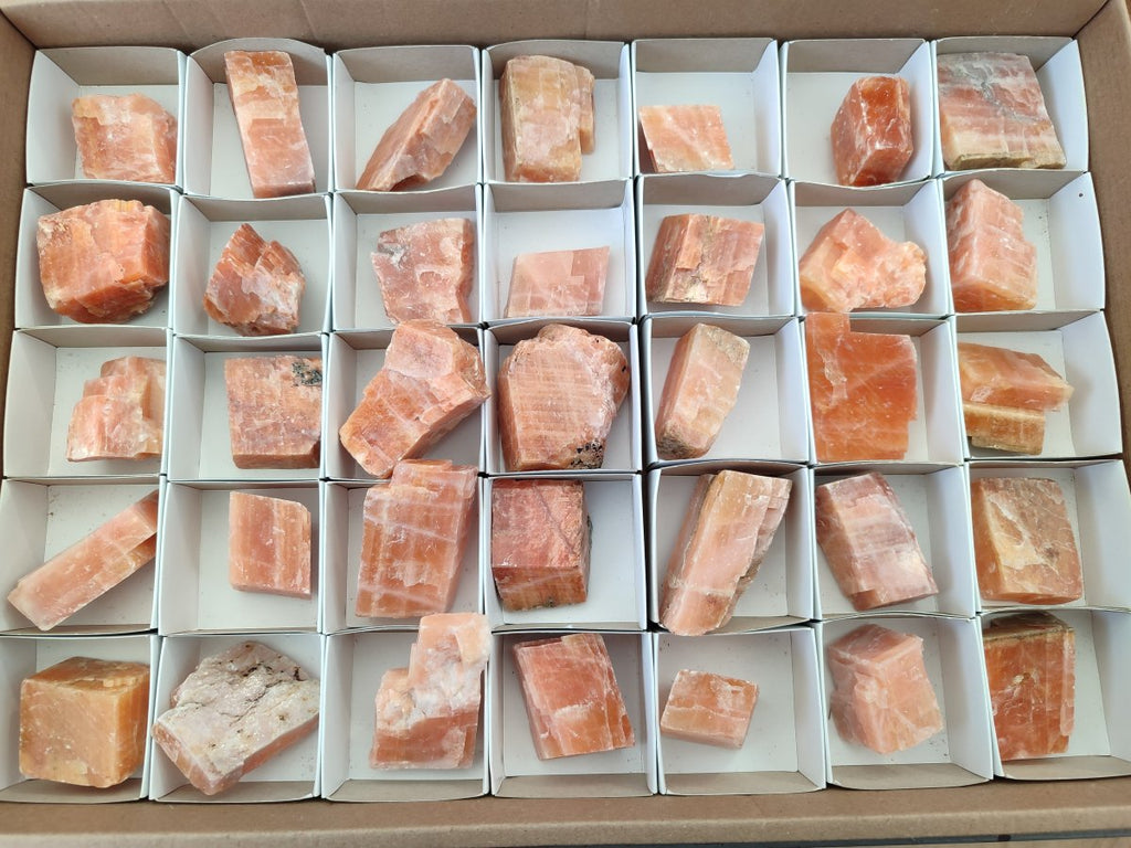 Natural Rhombohedral Sunset Orange Calcite Specimens x 35 From Spitzkop, Namibia - Toprock Gemstones and Minerals 