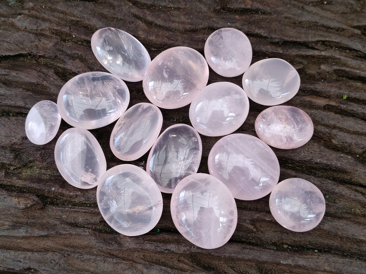 Polished Gemmy Rose Quartz Palm Stones x 45 From Madagascar - Toprock Gemstones and Minerals 