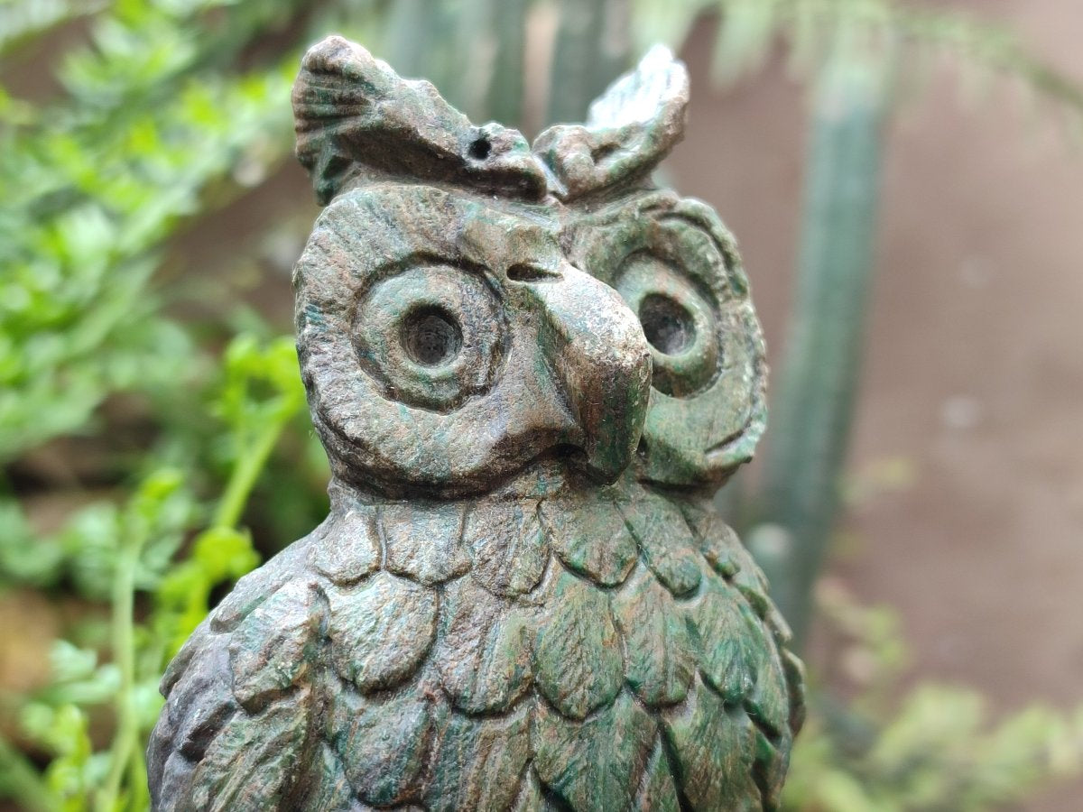 Hand Made Verdite Owl Carvings x 2 From Zimbabwe - Toprock Gemstones and Minerals 