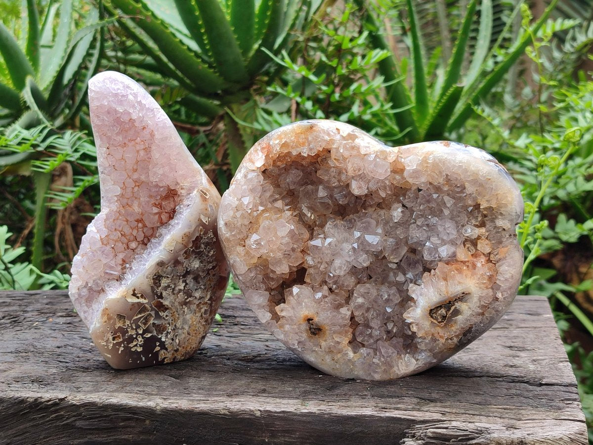 Polished Crystalline Agate Standing Free Form and Heart x 2 From Maintirano, Madagascar - Toprock Gemstones and Minerals 