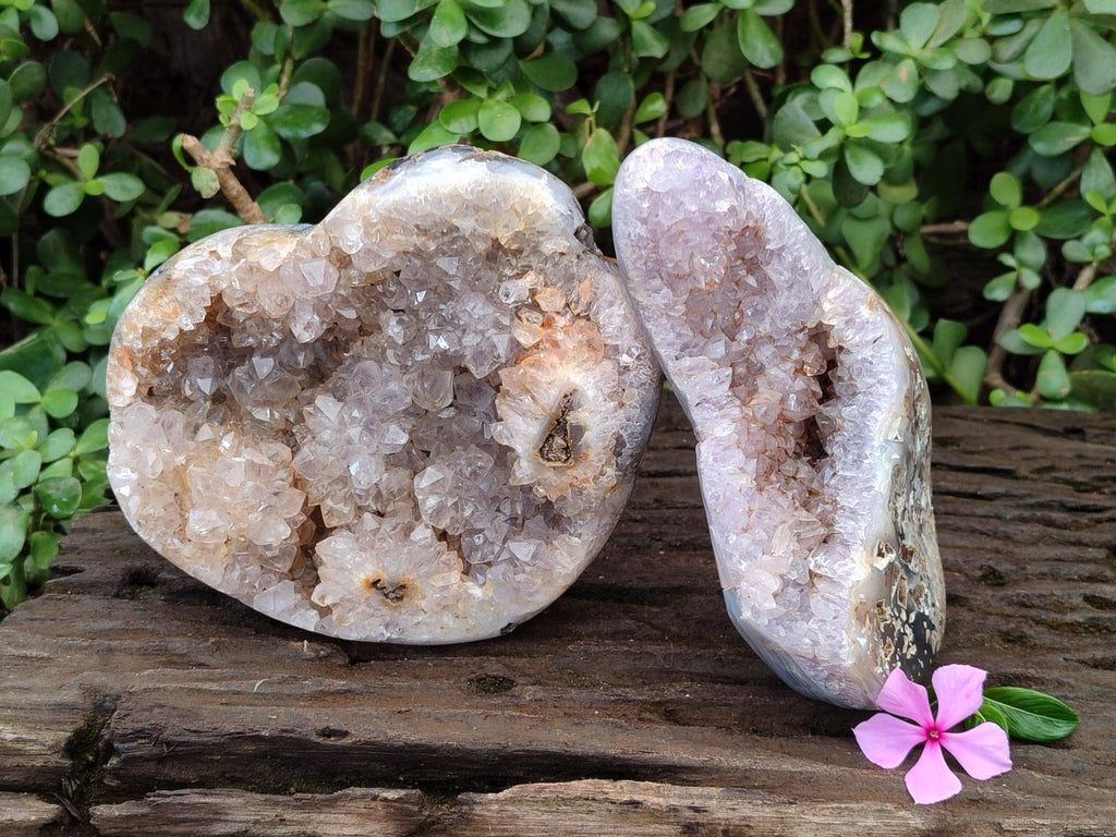 Polished Crystalline Agate Standing Free Form and Heart x 2 From Maintirano, Madagascar - Toprock Gemstones and Minerals 