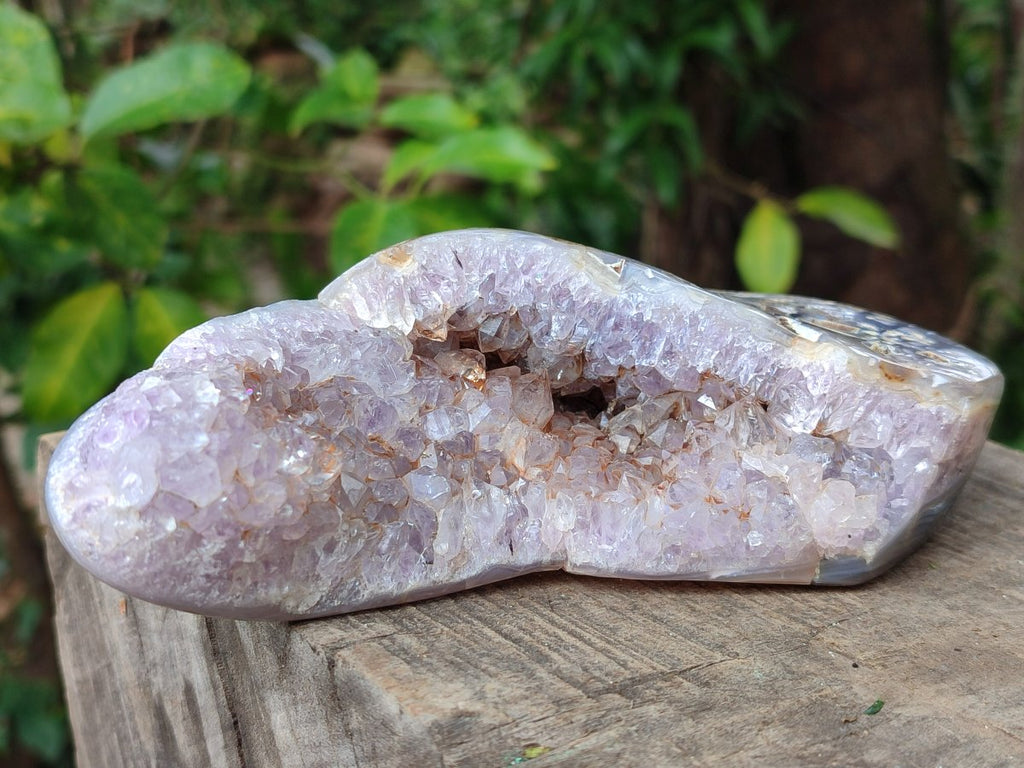 Polished Crystalline Agate Standing Free Form and Heart x 2 From Maintirano, Madagascar - Toprock Gemstones and Minerals 
