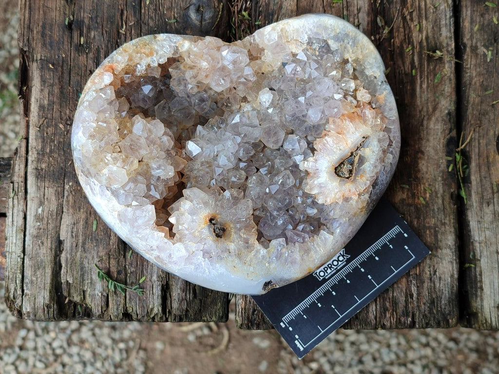 Polished Crystalline Agate Standing Free Form and Heart x 2 From Maintirano, Madagascar - Toprock Gemstones and Minerals 
